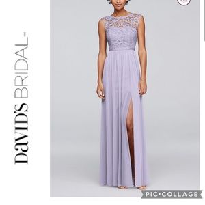 David’s Bridal Lilac Lace Formal Bridesmaid Dress Sz 10